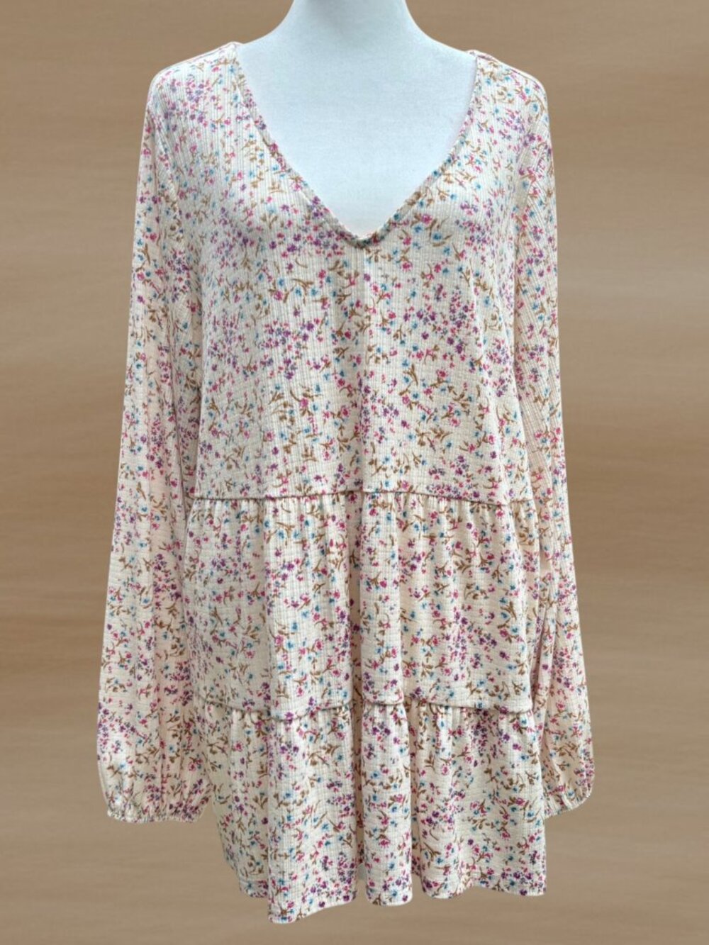 Torrid Ditsy Floral Tiered Long Sleeve Top Cozy Textured Cottagecore (Sz 3)